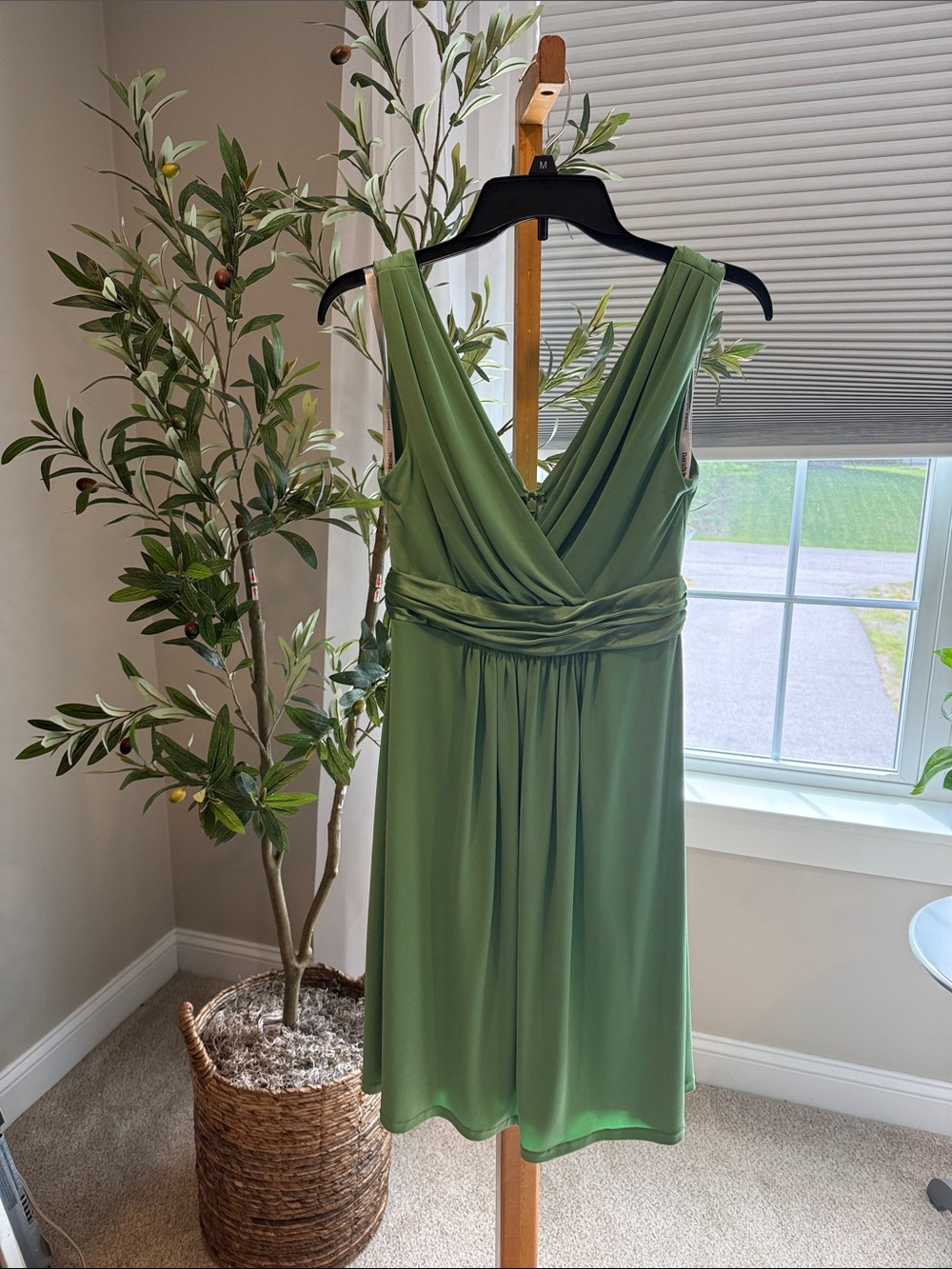 David’s Bridal Clover Green Jersey Dress E44239